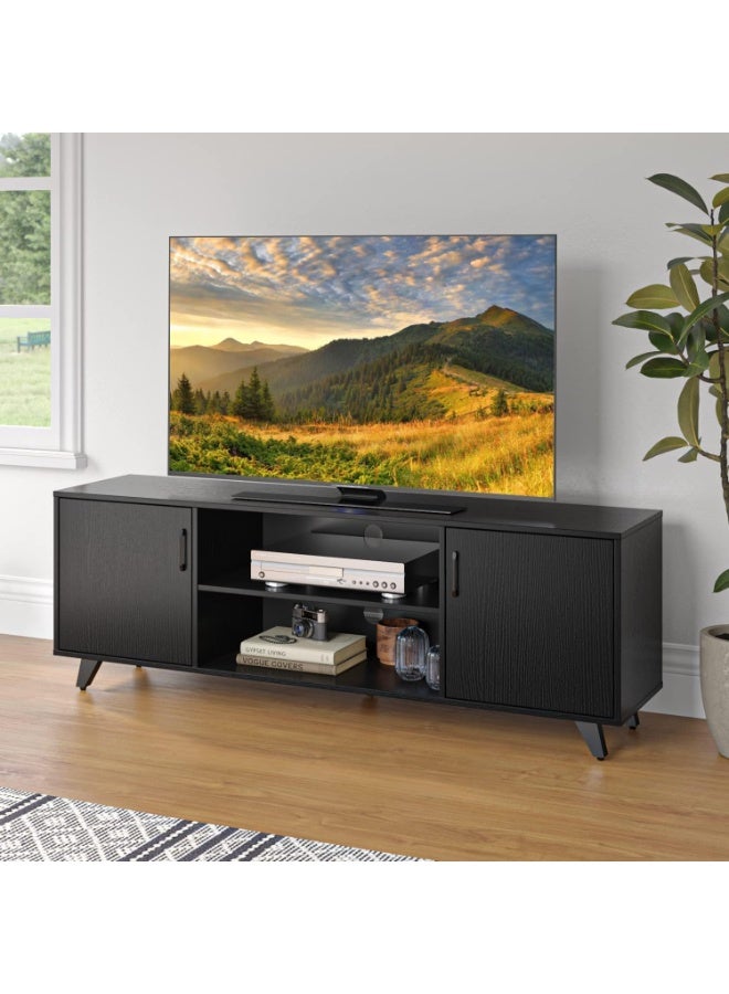 Panana Modern TV Stand, Entertainment Center Television Stands Console with 2 Doors & Shelves Media Console for 70 Inch TV for Living Room Bedroom, BLACK 62.99 inches - Image 1